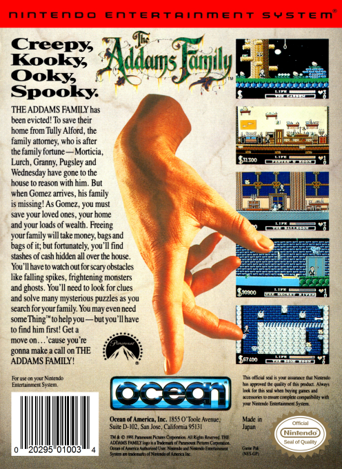 Addams Family box art for NES